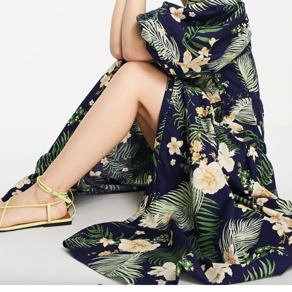 Floral Maxi Dress with Green and Yellow Accents